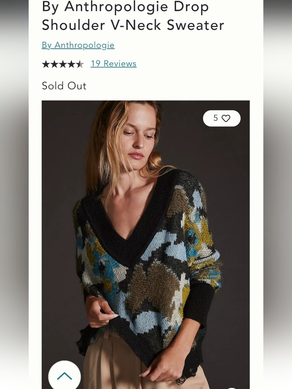 NWOT Anthropologie V-Neck Pullover Sweater in Black, Blue, Olive, Tan Sz XL
